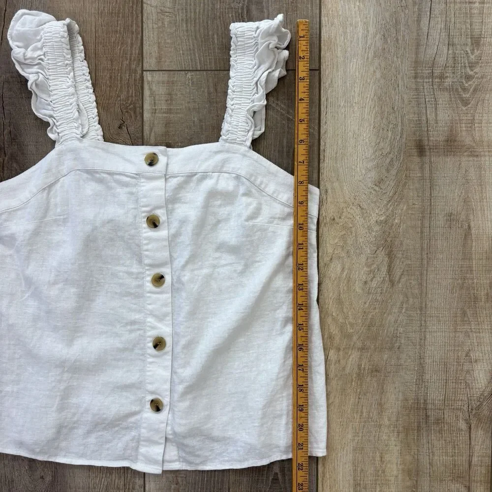 J Crew Womens Ruffle Sleeve Linen Blend Tank Top Size SP White Neutral Capsule - Picture 8 of 11